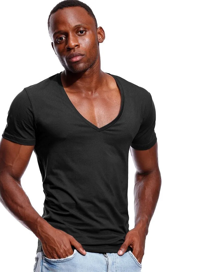 Deep V Neck T-Shirt Men's Plain V-Neck Cotton Compression Top Tees Fathers Day Gifts Men's Clothing