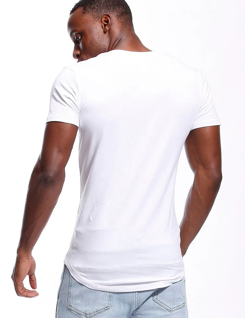 Deep V Neck T-Shirt Men's Plain V-Neck Cotton Compression Top Tees Fathers Day Gifts Men's Clothing