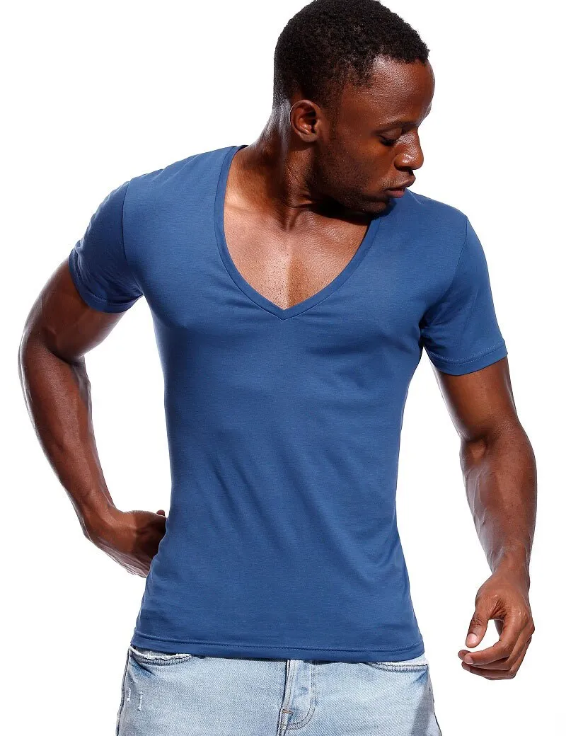 Deep V Neck T-Shirt Men's Plain V-Neck Cotton Compression Top Tees Fathers Day Gifts Men's Clothing