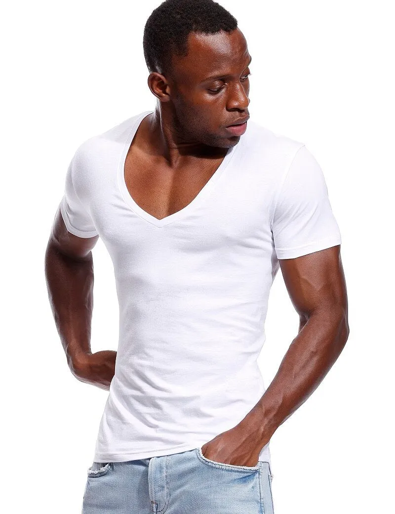 Deep V Neck T-Shirt Men's Plain V-Neck Cotton Compression Top Tees Fathers Day Gifts Men's Clothing