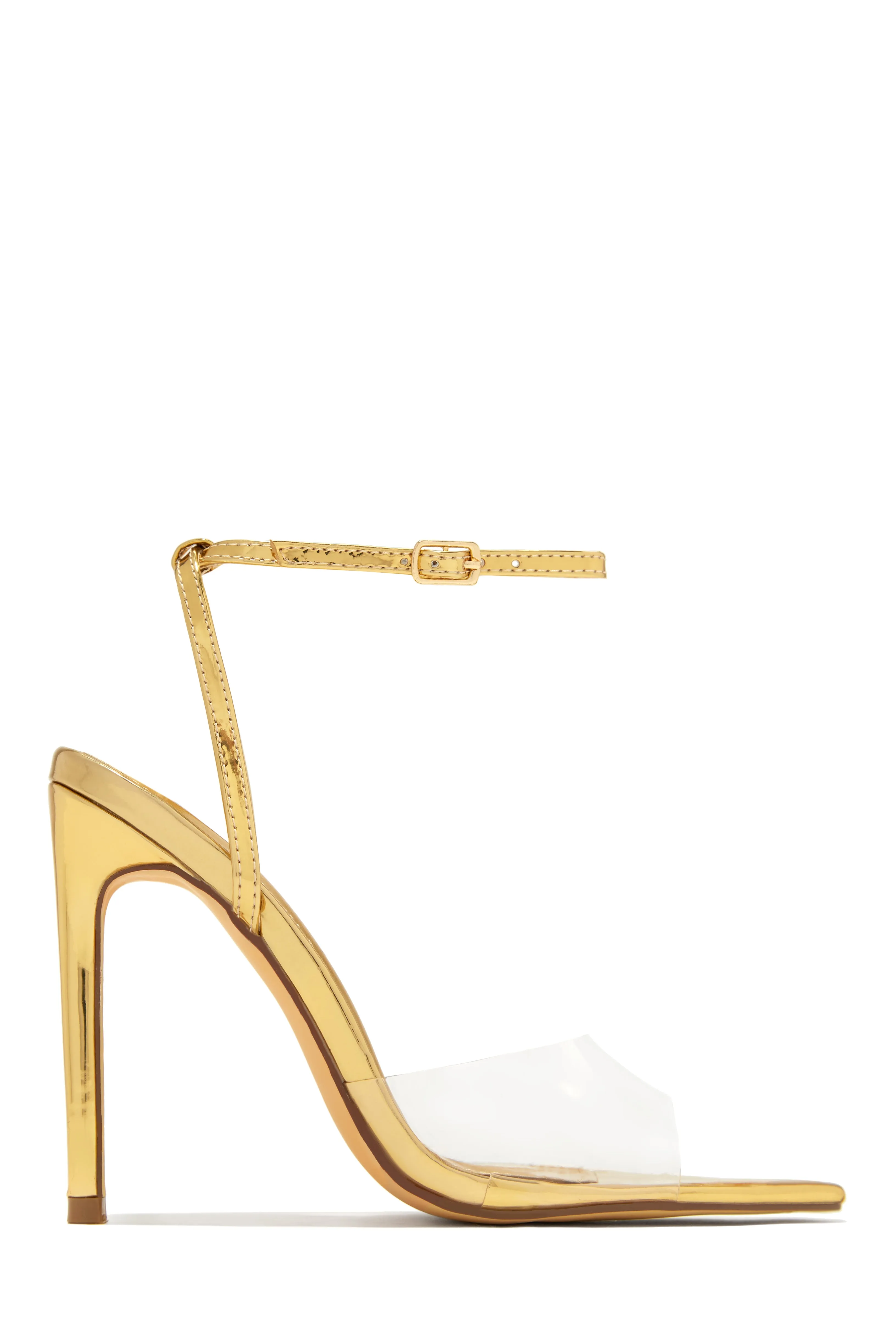 Dinner Date Clear Strap High Heels - Gold