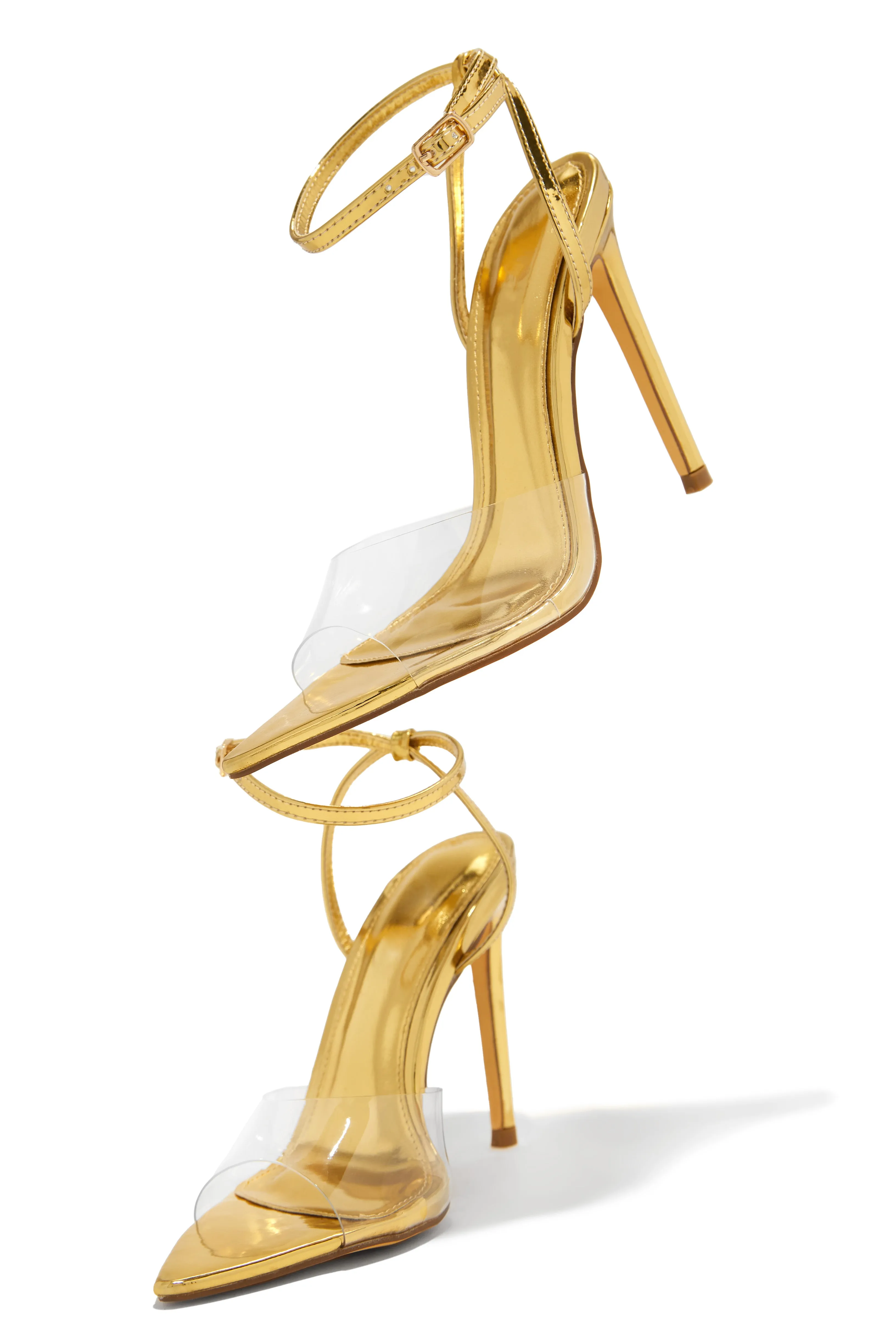 Dinner Date Clear Strap High Heels - Gold