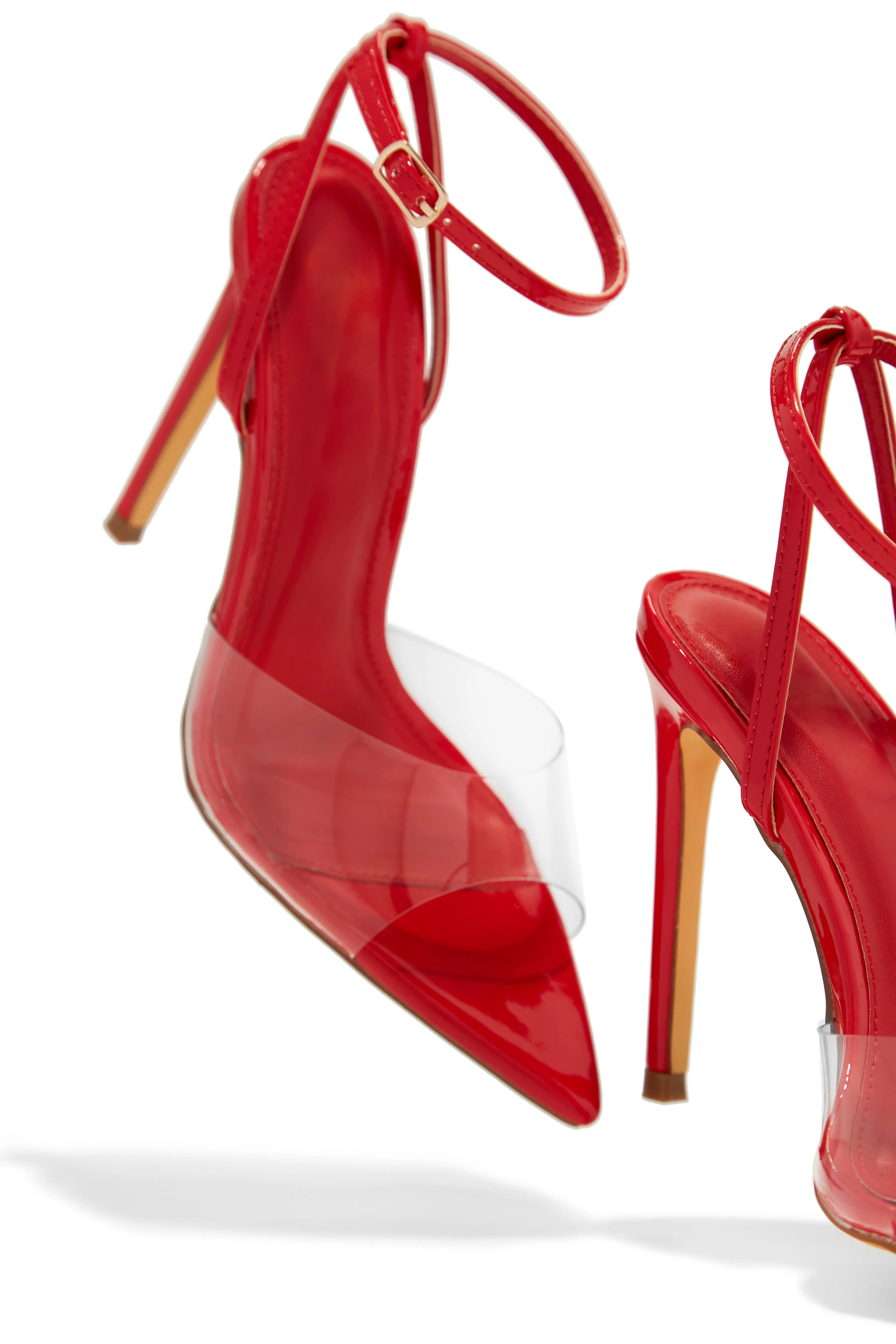 Dinner Date Clear Strap High Heels - Red