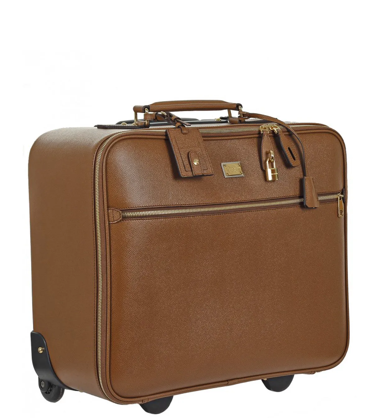 Dolce & Gabbana Brown textured leather carry on trolley