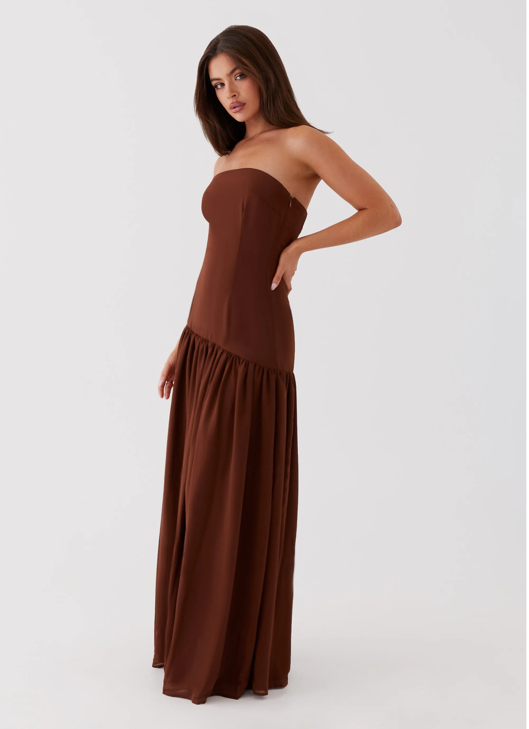 Eden Strapless Maxi Dress - Brown