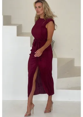 Elena Wine Ruched Seamed Midi Dress