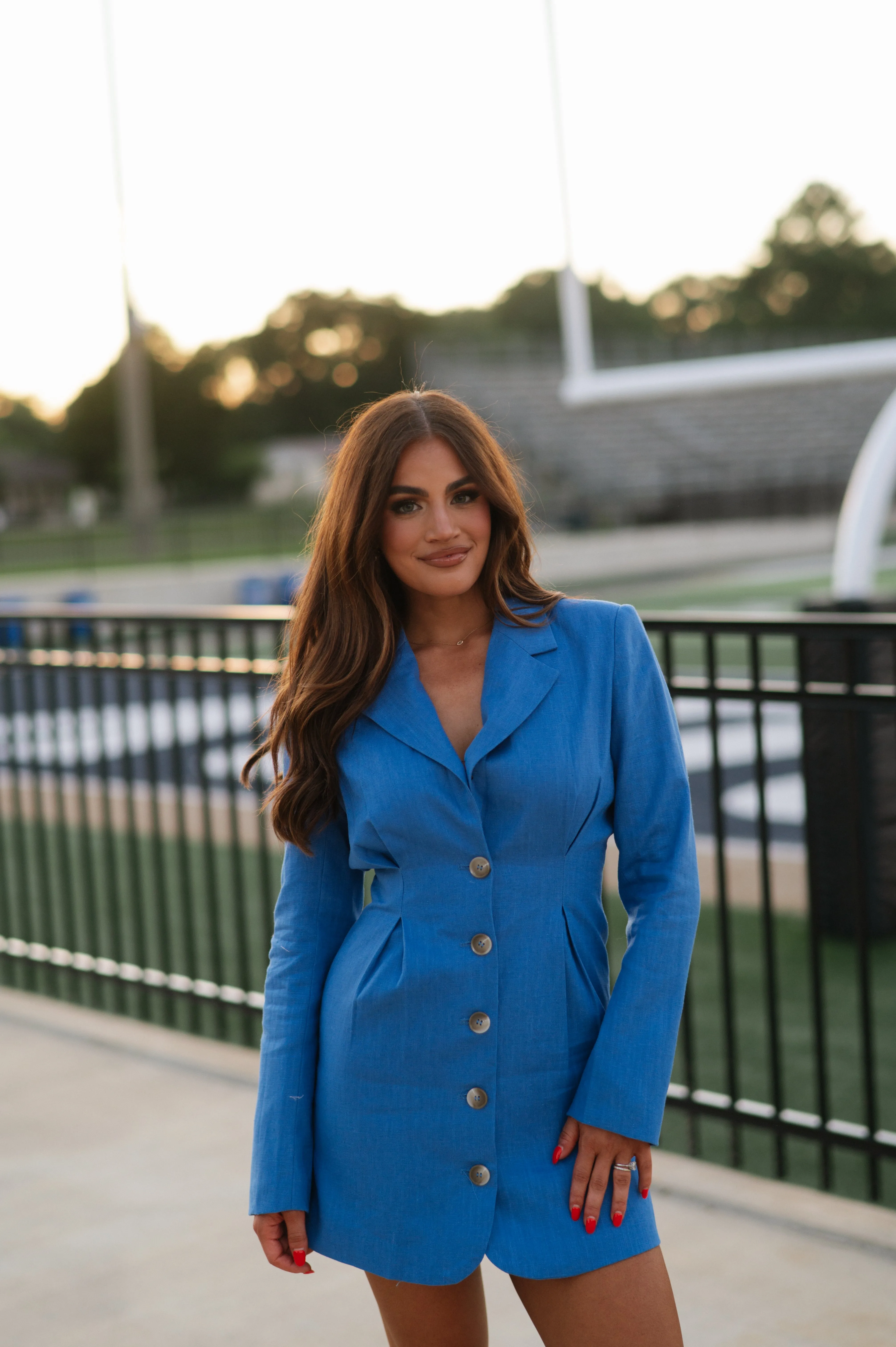 Evelyn Button Down Dress-Blue