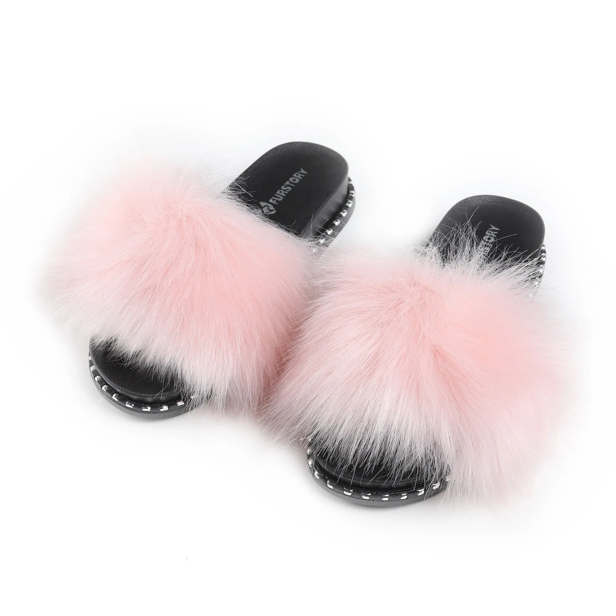 FS19S10 Faux Fur Slides Furry Slipper Sandals (Rivet)