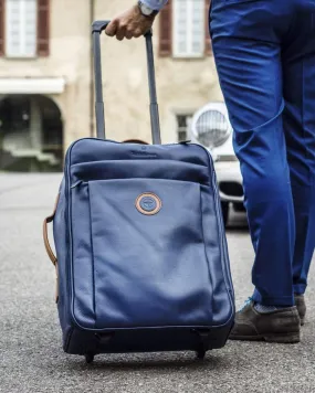 GLOBETROTTER - Full-grain Leather Trolley Bag - Blue/Tan