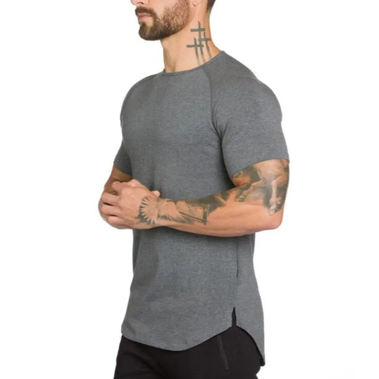 gym clothing fitness t shirt men's extend hip hop summer short sleeve t-shirt cotton bodybuilding muscle tshirt men's