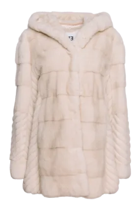 Hooded Horizontal & Chevron Pearl Mink Fur Jacket