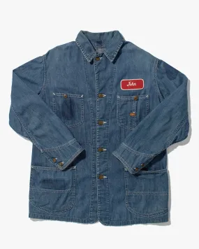 Japanese Repro Denim Coverall Chore Coat, Denime Brand, Light Denim w/ Patch Kit - M