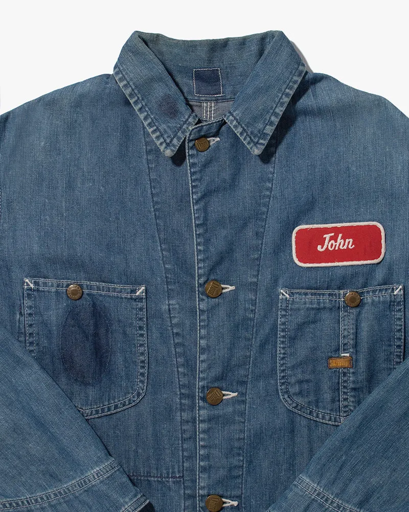 Japanese Repro Denim Coverall Chore Coat, Denime Brand, Light Denim w/ Patch Kit - M