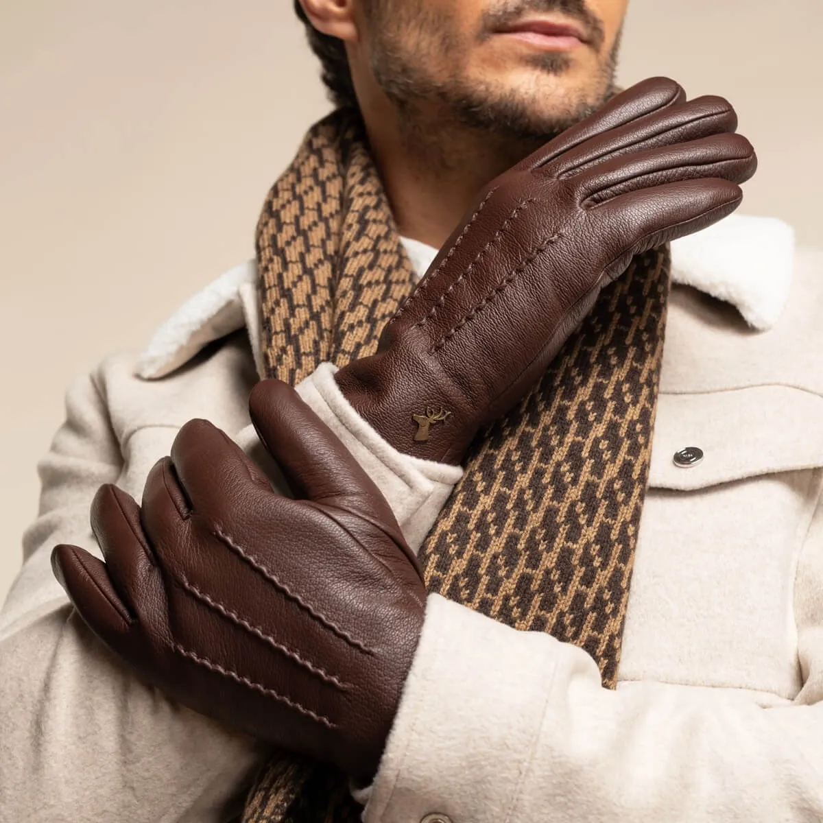 Jaxon (brown) - goatskin leather gloves with luxurious faux fur lining & touchscreen feature