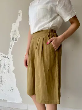 Linen Bermuda Shorts in Avocado Green