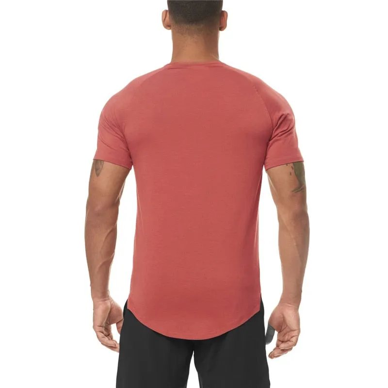 Men's Slim Fit Fitness T shirt Solid Color Gym Clothing Bodybuilding Tight T-shirt Quick Dry Sportswear Training Tee shirt Homme