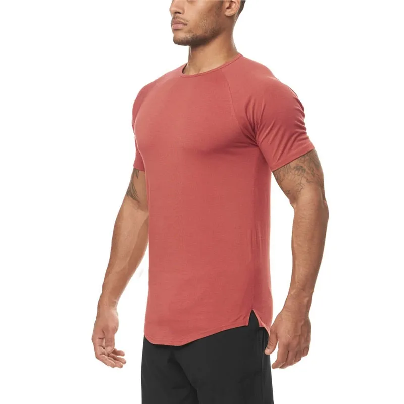 Men's Slim Fit Fitness T shirt Solid Color Gym Clothing Bodybuilding Tight T-shirt Quick Dry Sportswear Training Tee shirt Homme