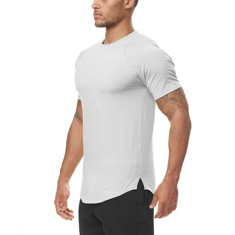 Men's Slim Fit Fitness T shirt Solid Color Gym Clothing Bodybuilding Tight T-shirt Quick Dry Sportswear Training Tee shirt Homme