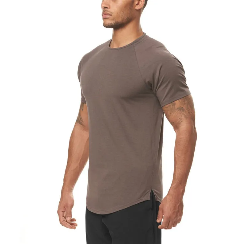 Men's Slim Fit Fitness T shirt Solid Color Gym Clothing Bodybuilding Tight T-shirt Quick Dry Sportswear Training Tee shirt Homme