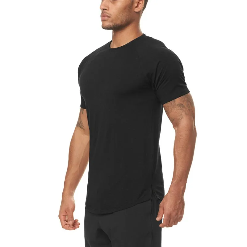 Men's Slim Fit Fitness T shirt Solid Color Gym Clothing Bodybuilding Tight T-shirt Quick Dry Sportswear Training Tee shirt Homme