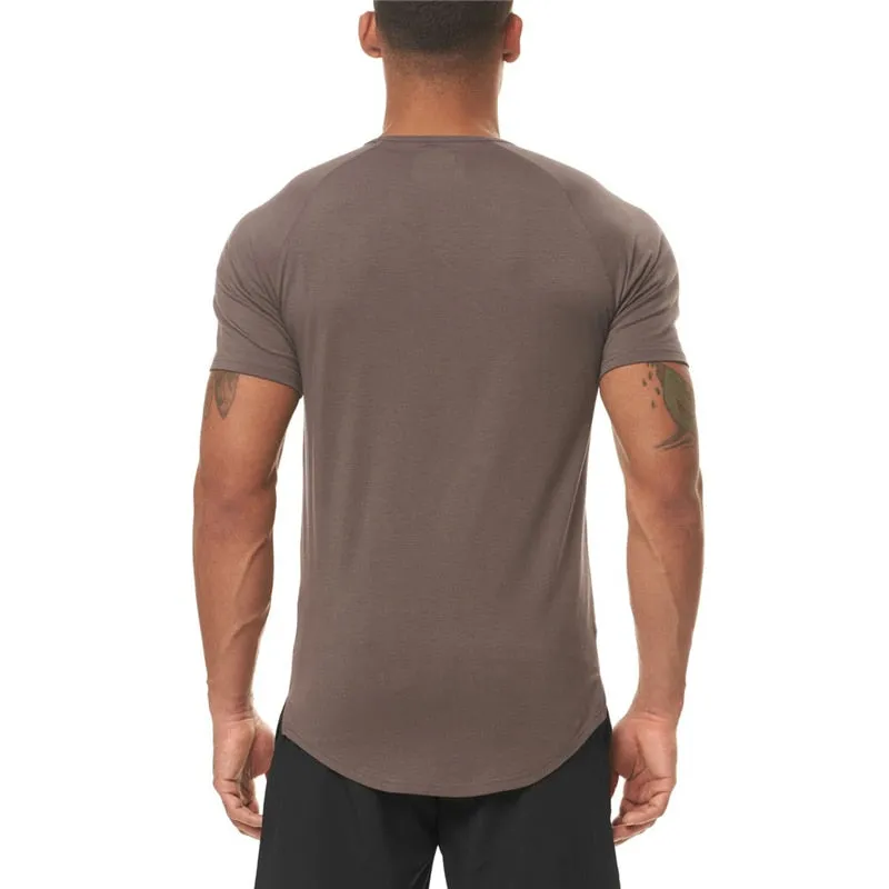 Men's Slim Fit Fitness T shirt Solid Color Gym Clothing Bodybuilding Tight T-shirt Quick Dry Sportswear Training Tee shirt Homme