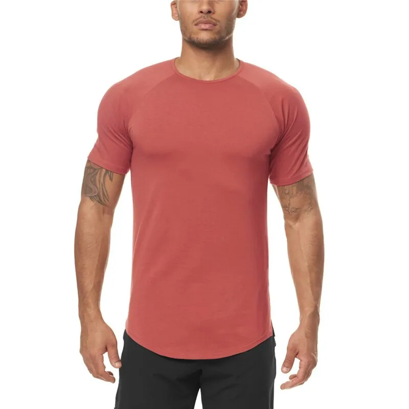 Men's Slim Fit Fitness T shirt Solid Color Gym Clothing Bodybuilding Tight T-shirt Quick Dry Sportswear Training Tee shirt Homme