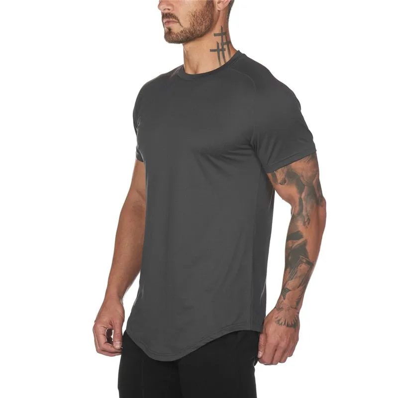 Mesh T-Shirt Clothing Tight Gym Men's Summer Tops Tees Homme Solid Quick Dry Bodybuilding Fitness