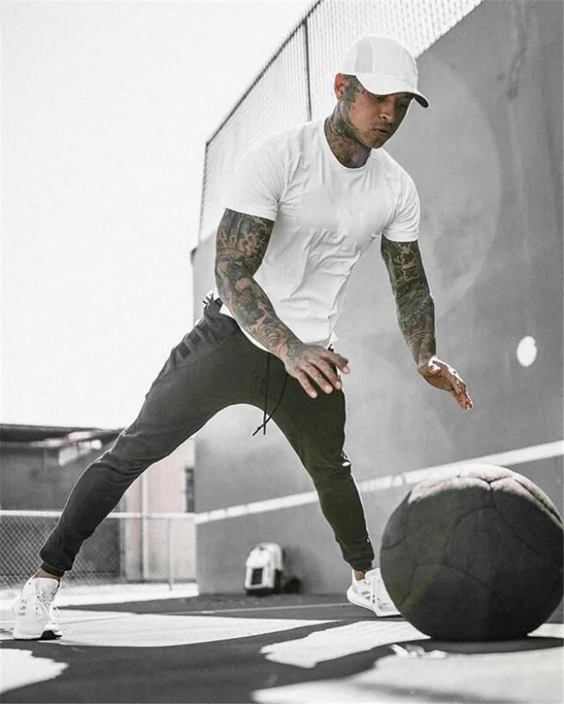 Mesh T-Shirt Clothing Tight Gym Men's Summer Tops Tees Homme Solid Quick Dry Bodybuilding Fitness