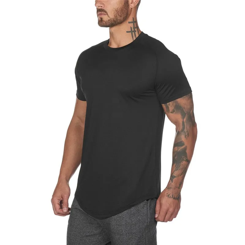 Mesh T-Shirt Clothing Tight Gym Men's Summer Tops Tees Homme Solid Quick Dry Bodybuilding Fitness