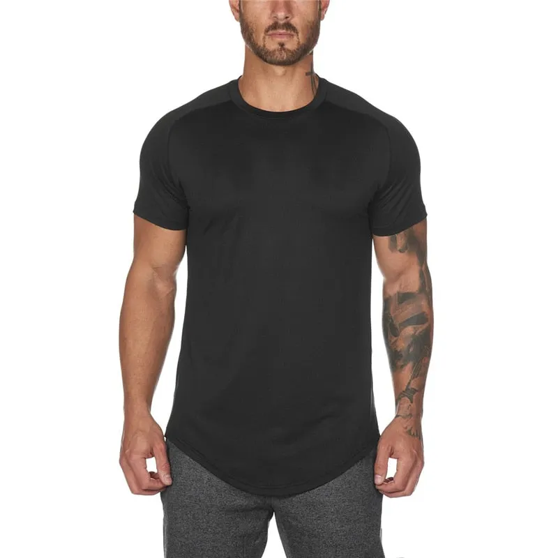 Mesh T-Shirt Clothing Tight Gym Men's Summer Tops Tees Homme Solid Quick Dry Bodybuilding Fitness