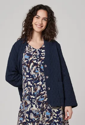 Mila Jacquard Quilt Effect Jacket - Navy