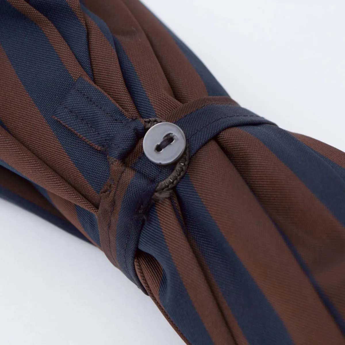 Navy and Brown Stripe Travel Umbrella with Leather Handle