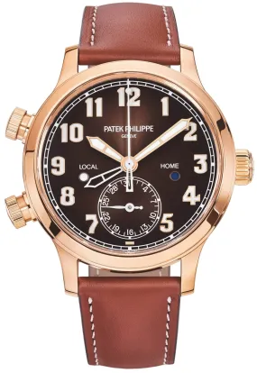 Patek Philippe Calatrava Pilot Travel Time Rose Gold/ Brown Sunburst Dial (Ref#5524R-001)