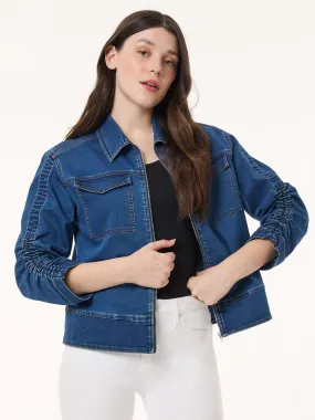 Petite Shirred Sleeve City Denim Jacket, Shore Wash