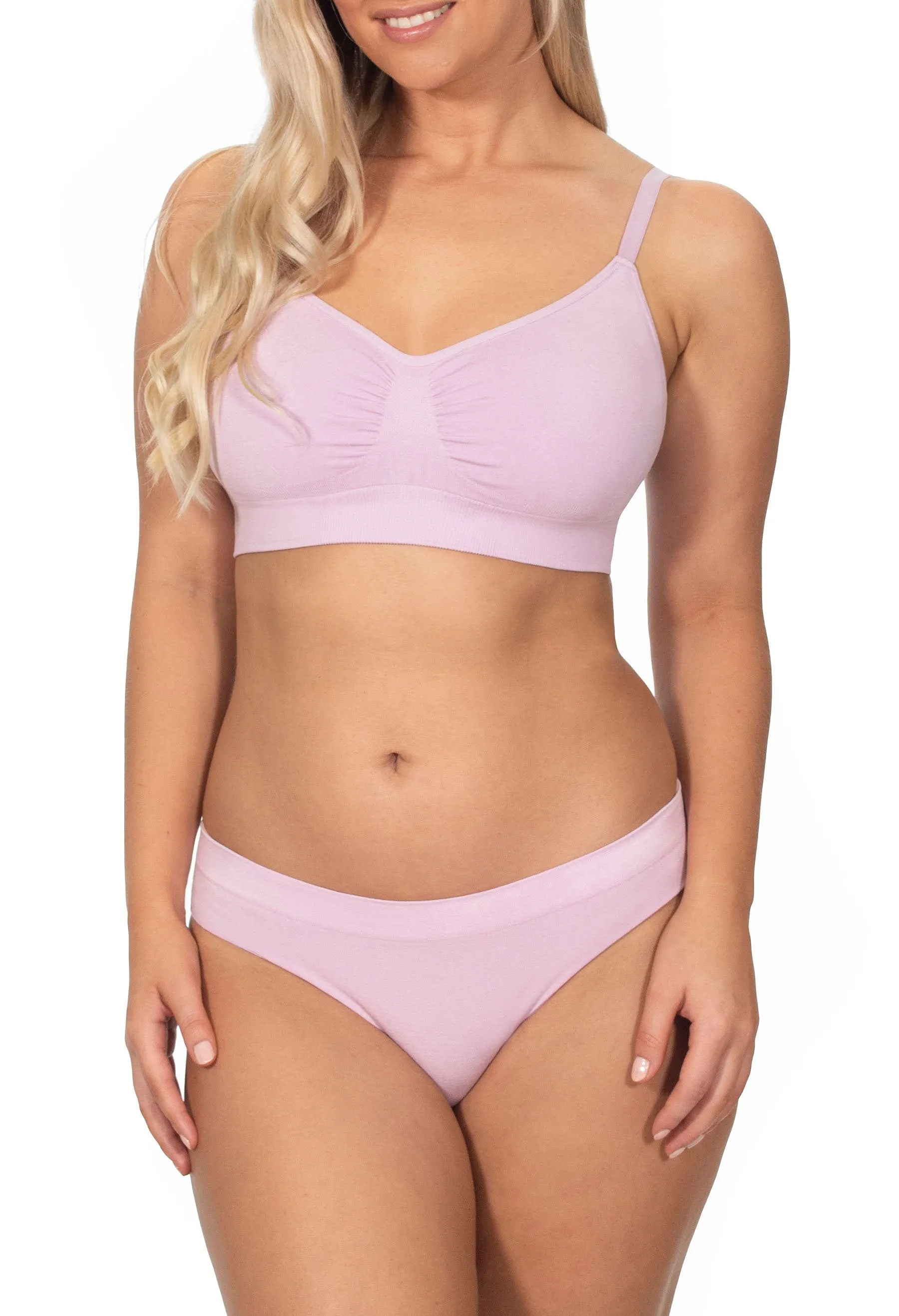 Pink Bamboo Padded Wire Free Bra and Bikini Set