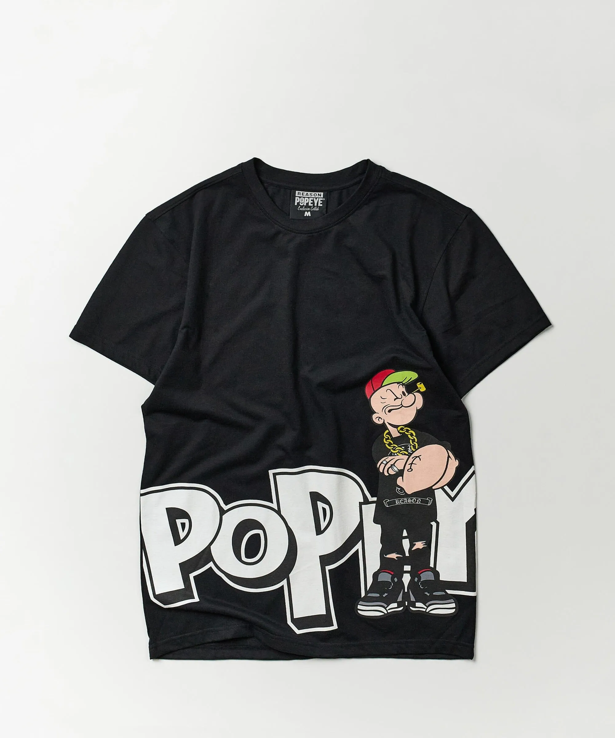 Plus Size Popeye Side Print Short Sleeve Tee - Black