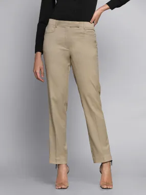 Poly Cotton Mid Waist Regular Fit Pants - Bamboo Beige