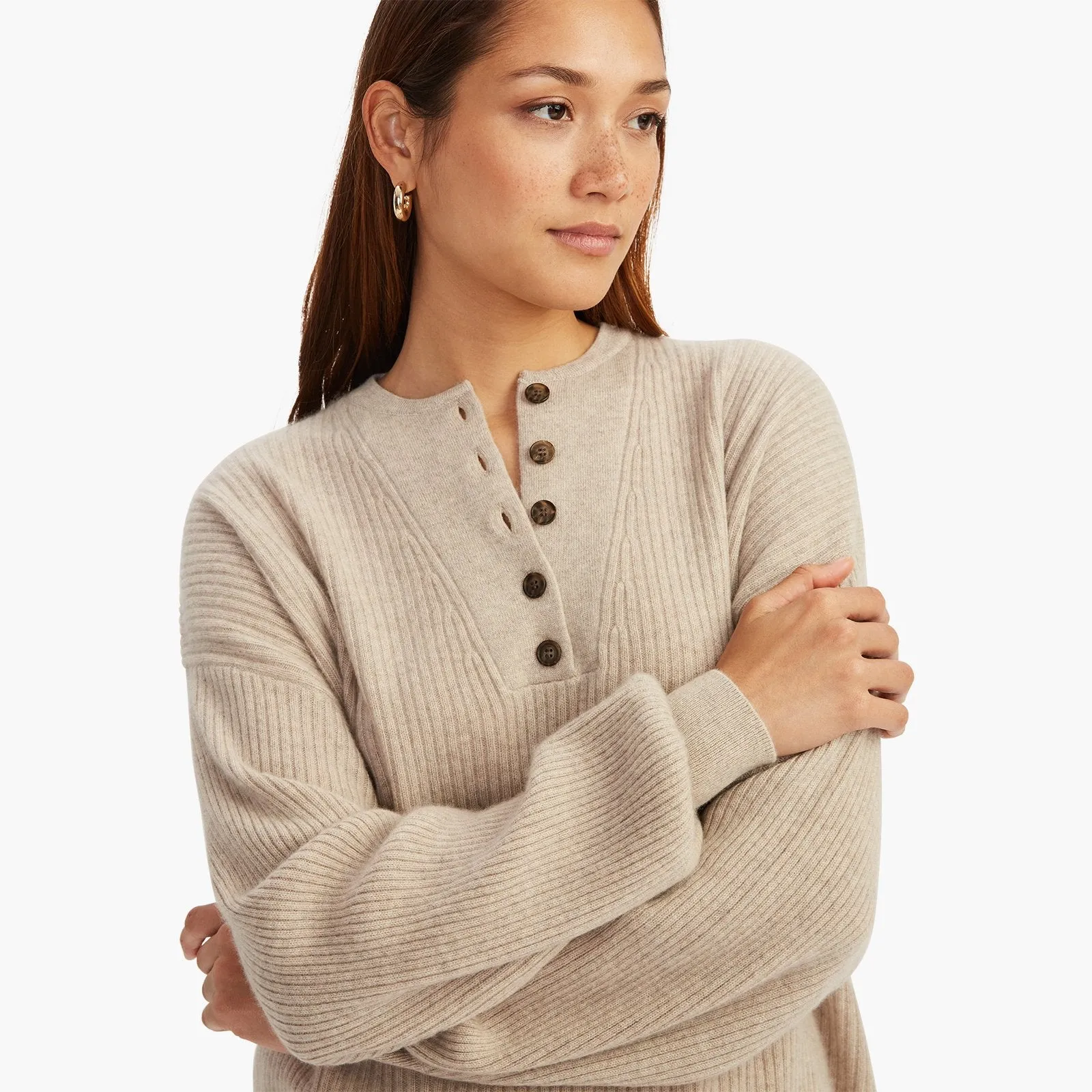 Recycled Cashmere Ribbed Henley