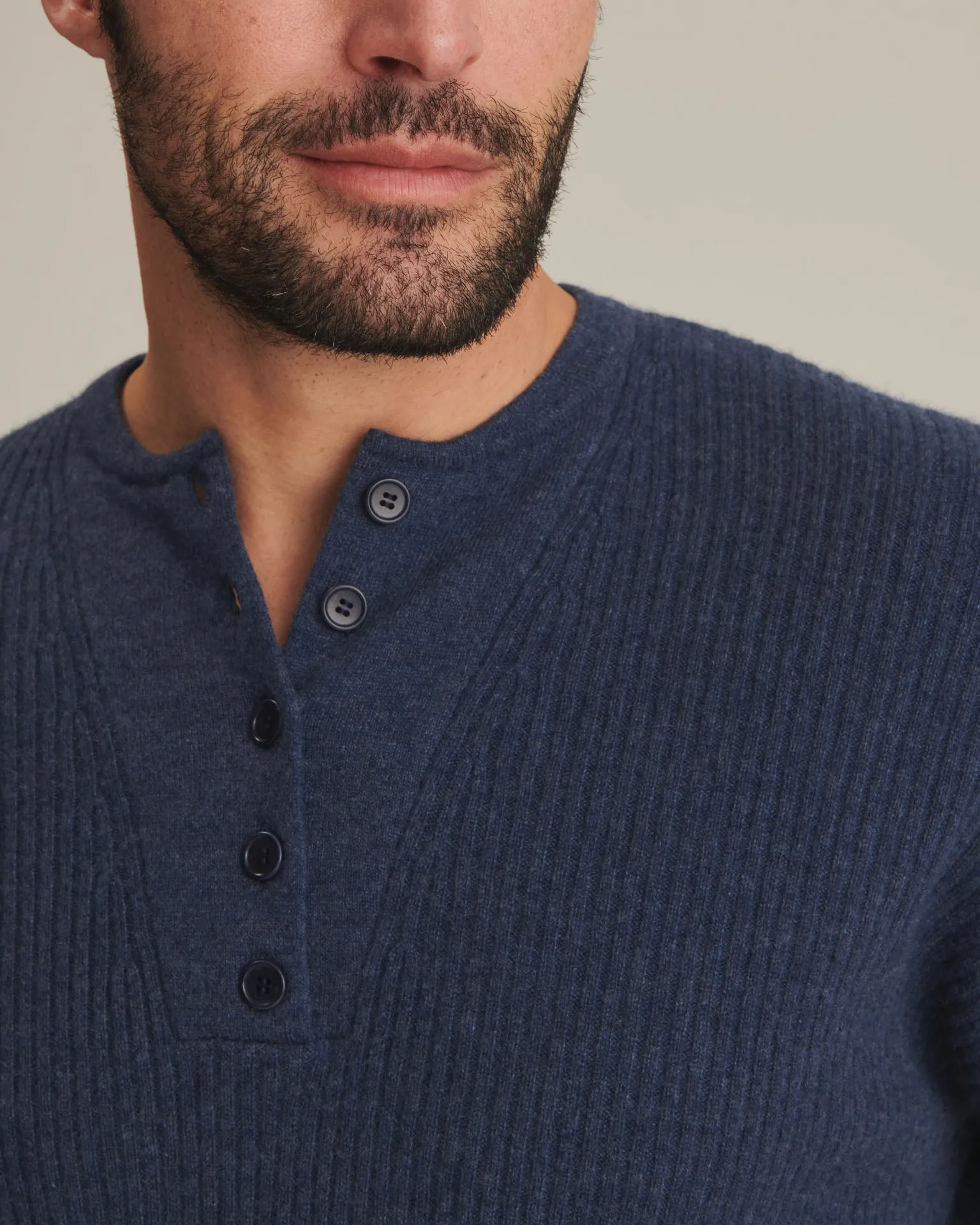 Recycled Cashmere Ribbed Henley