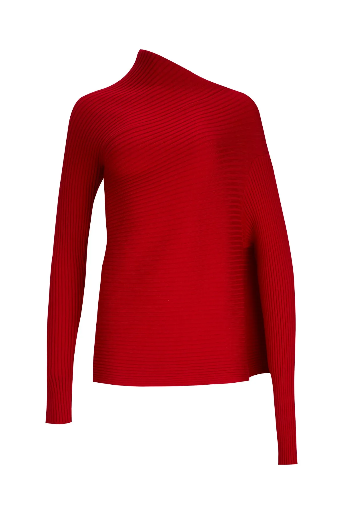 RED DRAPED JUMPER IN MERINO KNIT