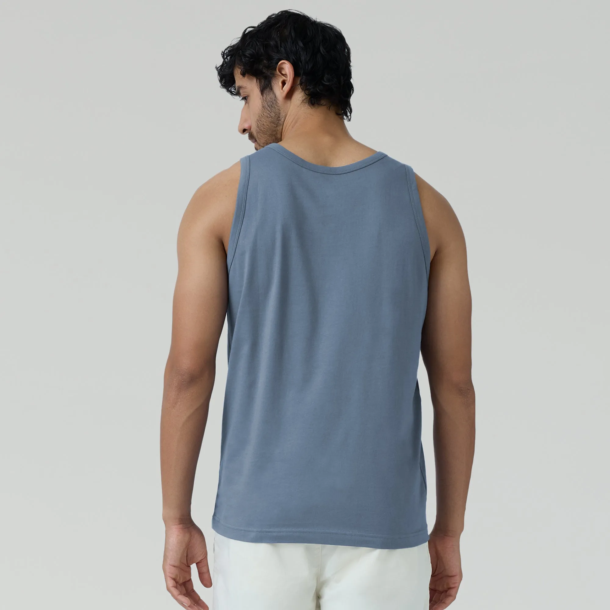 Renew Combed Cotton Tank Tops Slate Blue