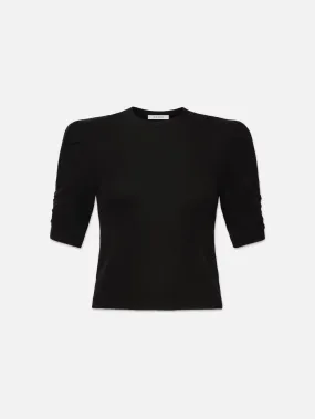 Ruched Sleeve Cashmere Sweater -- Noir