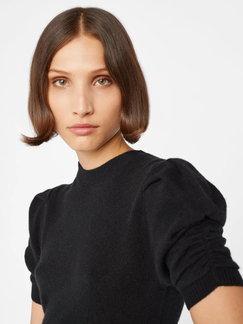 Ruched Sleeve Cashmere Sweater -- Noir