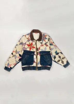 Rustic Quilted Patchwork Denim Jacket