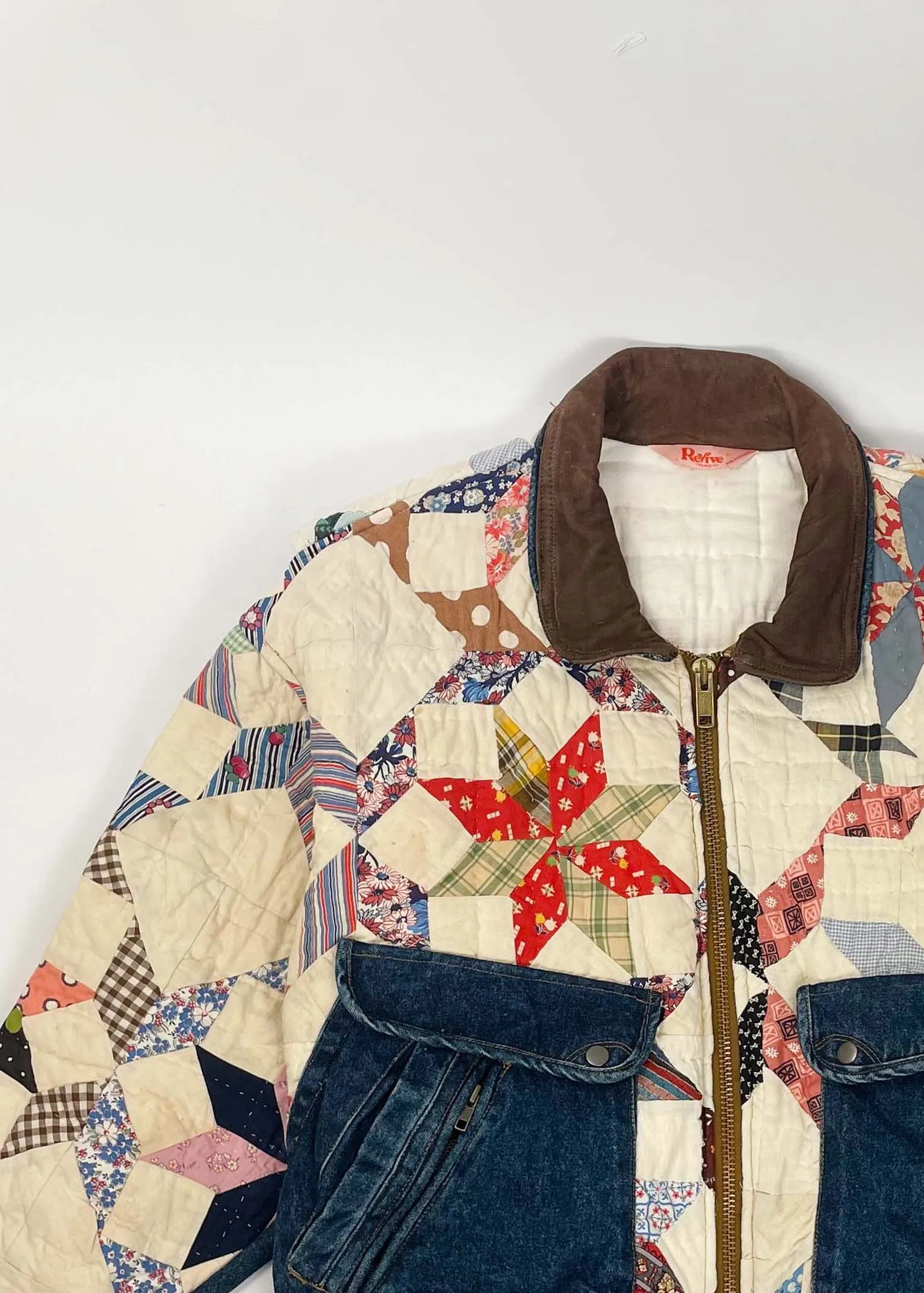 Rustic Quilted Patchwork Denim Jacket