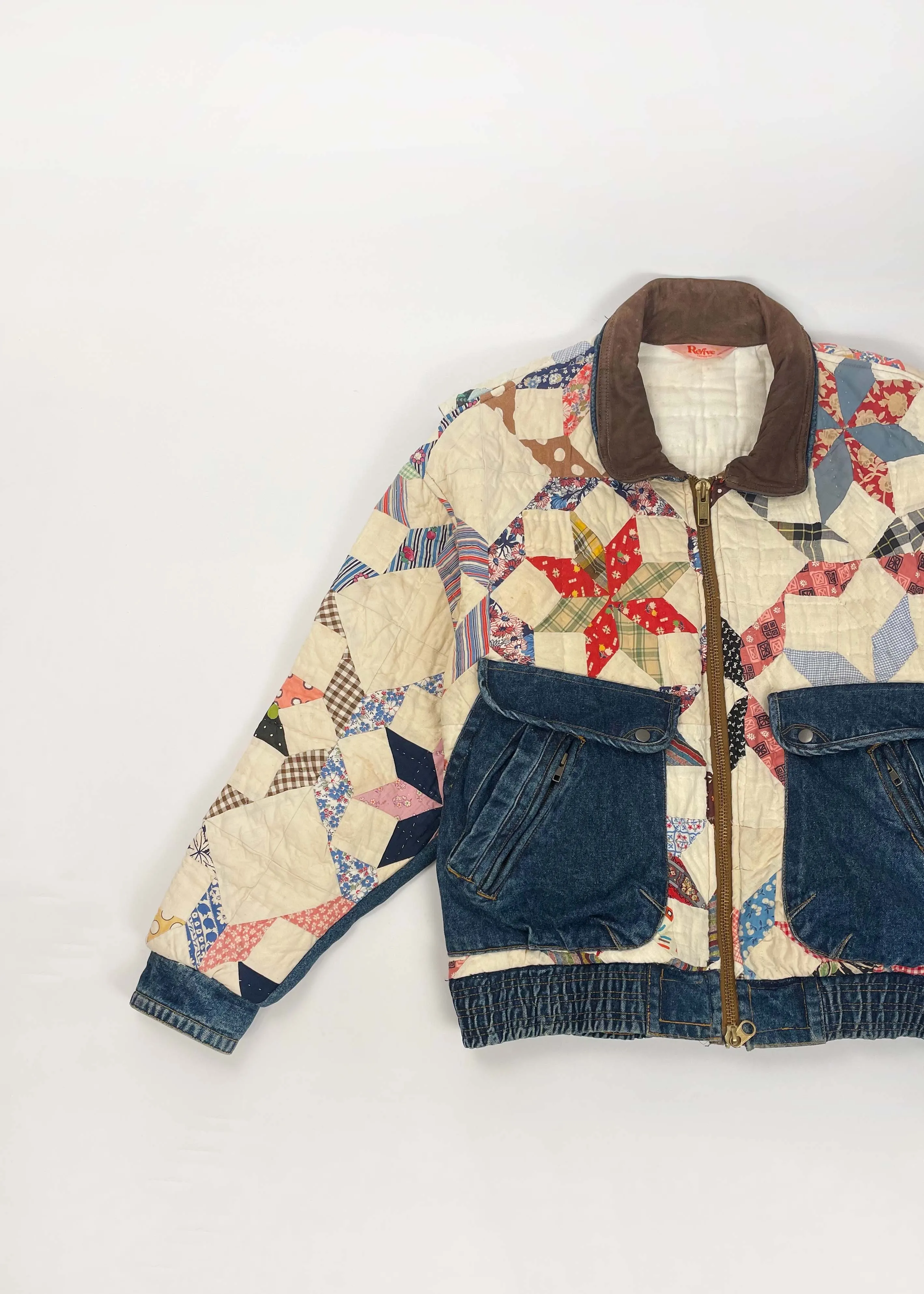 Rustic Quilted Patchwork Denim Jacket