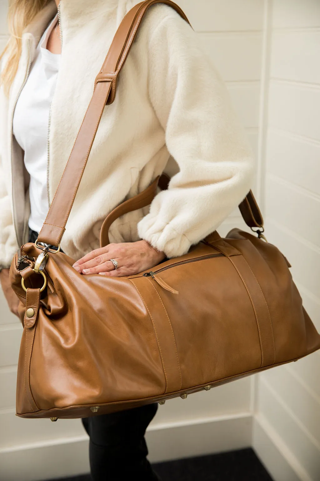 Sorrento Cognac Leather Weekender