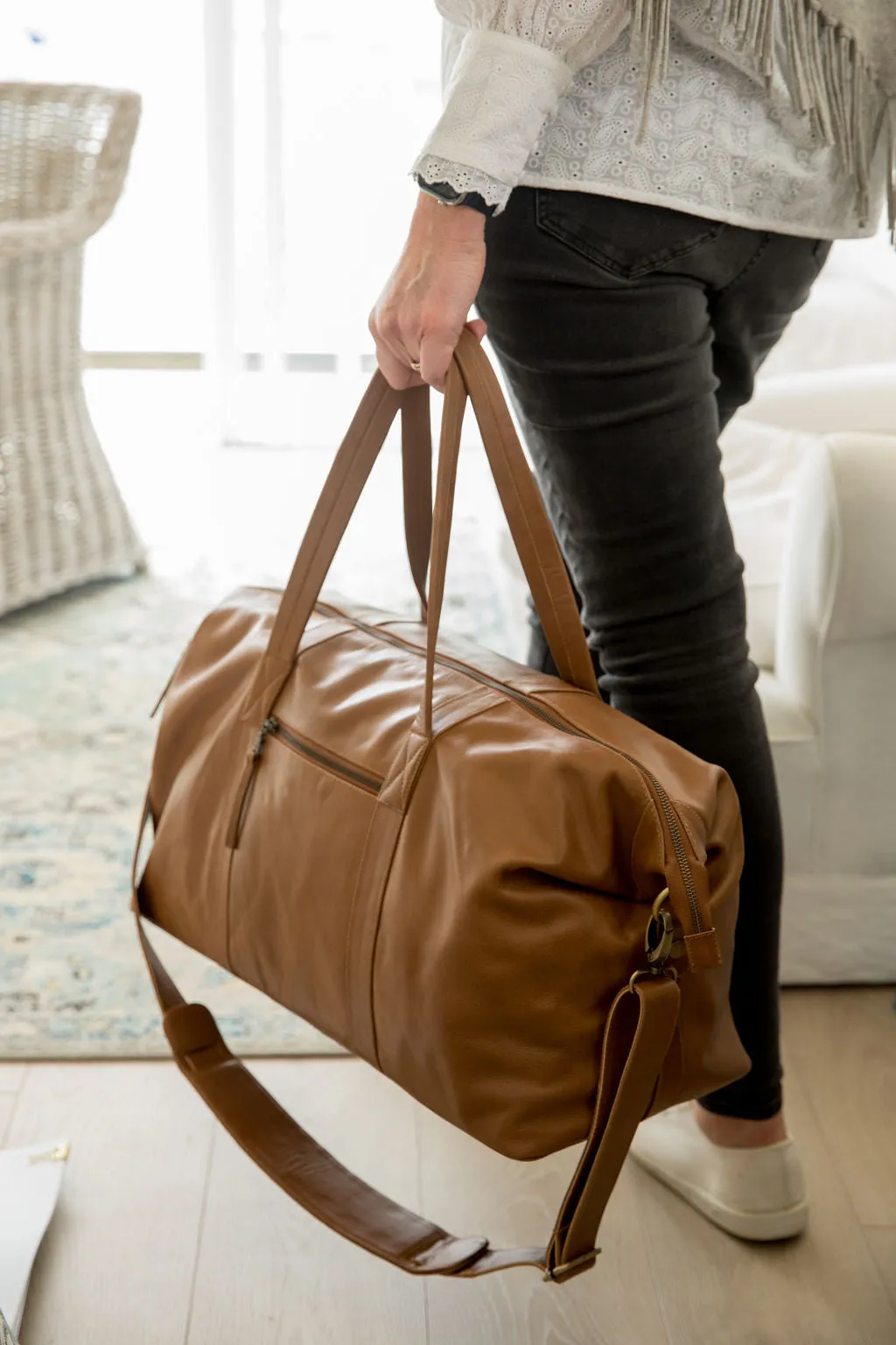 Sorrento Cognac Leather Weekender