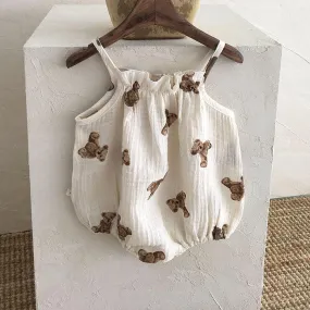 Teddy Bear Gauze Sleeveless Romper