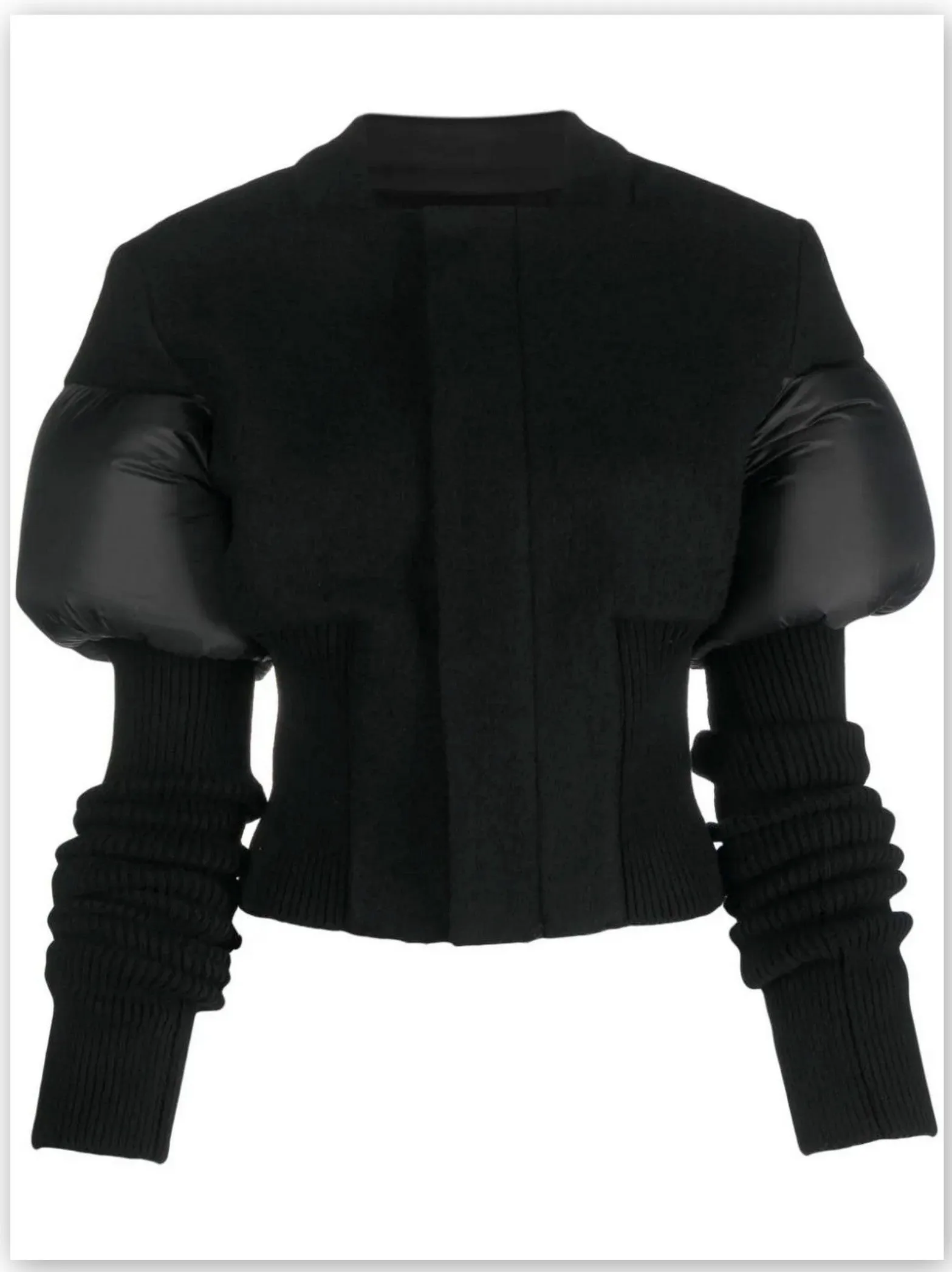 Women’s Cropped Padded Paneled Ribbed Knit Jacket in Black